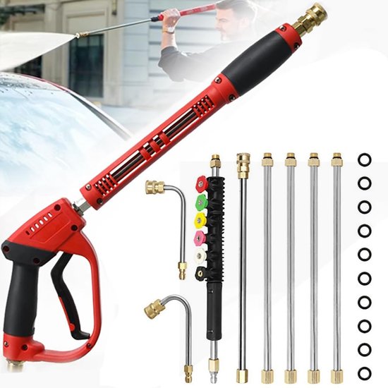 Hogedrukreinigerpistool, hogedrukpistool, Pressure Washer Gun, hogedrukreiniger, pistool met 5 sproeiers en 9 uitbreidingen, 5000 psi snelsluiting, hogedrukpistool, voor het wassen van de auto