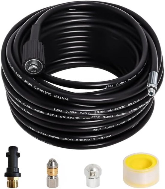 Hogedrukreinigingsslang, 20 m, compatibel met K2/K3/K4/K5/K6/K7-serie, hogedrukreiniger, accessoires met jet en roterende mondstuk, 400 bar, 60 °C