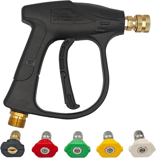 Hogedrukspuit met 5 spuitstanden, 4000 PSI, M22-14 mm aansluiting en 1/4 inch snelkoppeling, ideaal voor auto, terras en motorfiets reinigen