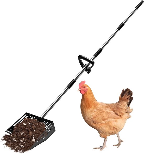Hokschep Hark - Strooiselreiniger - Stal Onderhoud - Verstelbare Steel - 188 cm - Zwart