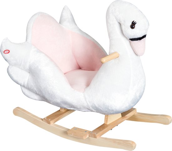 HOMCOM Kinderen schommelpaard baby schommeldier zwaan vanaf 18 maanden pluche roze + wit 330-080V01 van HOMCOM