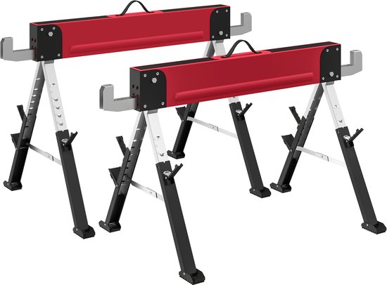 HOMCOM Zaagbokken-Metaal, EVA-116L x 64B x 64-81H cm-Rood