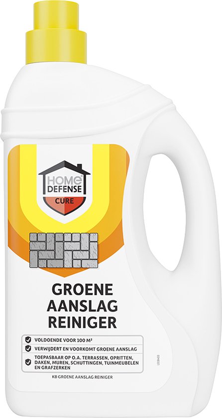 Home Defense - Groene aanslag reiniger - 1L vloeistof voor 100m² - Werkt Snel en Effectief - Terrasreiniger - Groene aanslag verwijderaar