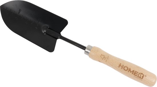 HOME It® Brede planteschep – Zwart koolstofstaal & FSC beukenhouten handvat – Ideaal voor planten, kruiden, bloembakken & borders – 33 cm – Tuinschep voor planten – Planten schepje van Merkloos	