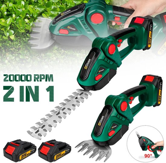 HomeGoodies 2-in-1 Accu Heggenschaar & Grasschaar – Draadloos Snoeigereedschap 20000 RPM – Incl. 2 Accu’s – Makita 18V Compatibel – 220 mm