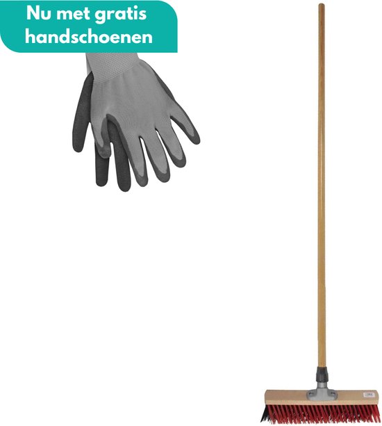 HomGar - Buitenbezem - Straatbezem - Tuinbezem -Terrasbezem - Schobborstel - X bezem 30 cm met steel 140 cm - Nu met GRATIS tuinhandschoenen van HomGar