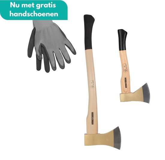 HomGar – COMBIDEAL – Bijlset – Hakbijl – Handbijl + Gratis tuindhandschoenen – Essenhout – Hoogwaardige kwaliteit van HomGar