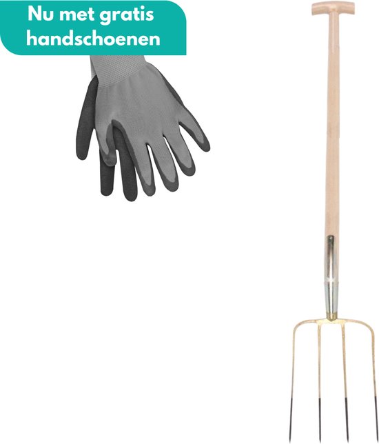 HomGar - Mestvork - 4 tanden - 85 cm steel - Compleet - Hoogwaardige kwaliteit - Nu met GRATIS werkhandschoenen van HomGar