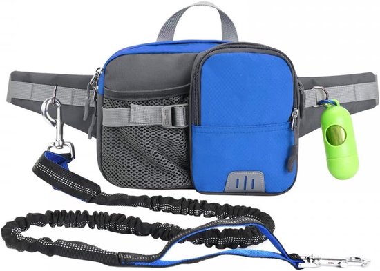 Hondenjogginglijn - grote capaciteit - handsfree joggen - hondenriem met reflecterende naden - poepzakdispenser voor joggen - fietsen - hardlopen - wandelen