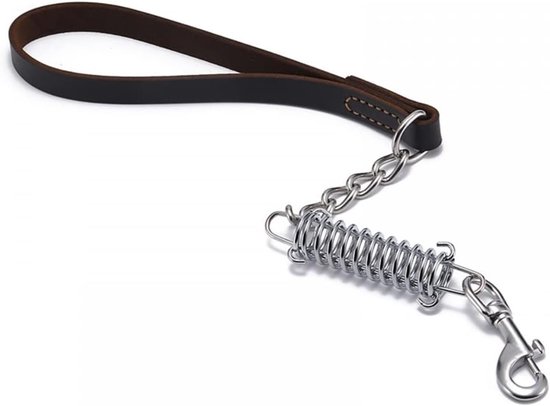 Hondenketting Lood Leder - 21.6 inch Korte Hond Verkeerslijn - Heavy-duty metalen legering haken - explosieveilige buffer lente ontwerp - voor Training en Wandelen van Merkloos	