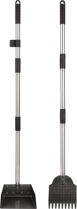 Hondenpoepschep van metaal, hark met verstelbare lengte 84/98 cm, lange handgreep, grote veegschep (N2 stuks) van Navaris