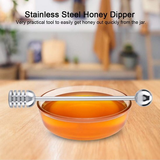Honey Dipper Sticks, Solid Stainless Steel Honey and Syrup Dipper Stick Long Handle Honey Spoon Stirrer Mixing Tool for Honey Pot Pot Containers van Merkloos	