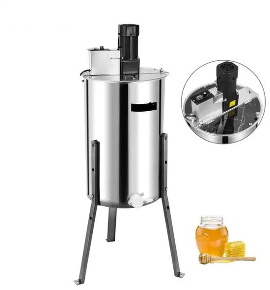 Honing Extractor - 2-4 Frame - Handmatig - Roestvrij Staal - Honingslinger voor Imkers - Honingraat Spinner - Crank Honing Centrifuge - Bijenteelt Apparatuur - Zilver van Merkloos	