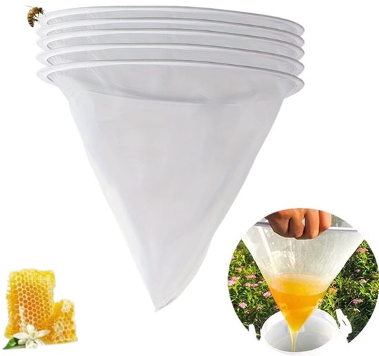 Honingzeef 120 mesh fijnmazig – Metalen verstevigingsrand – Filterdiepte 43 cm – Voor emmers en potten – 5 stuks – Mondiameter 33 cm van Merkloos	
