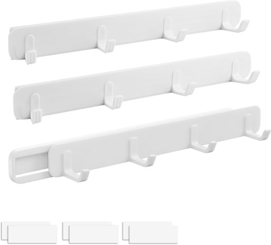 Hook Strip - Zelfklevende Keukenhaak - 3 Stuks - Retractable Design - Handdoekhanger - Geen Boren - Keukenhouder - 4 Witte Verplaatsbare Haken - Geschikt voor Keuken - Badkamer - Deur van Hook Strip