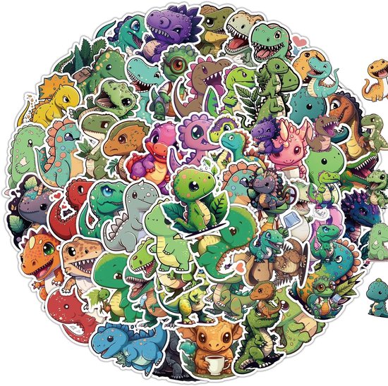 Hoshisea 100 Stuks Dinosaurus stickers, Waterdichte dinosaurussticker, Schattige Stickers, Cartoon dinosaurussticker, voor Koffers, Mobiele Telefoons, Notebooks (Kleur) van Merkloos	