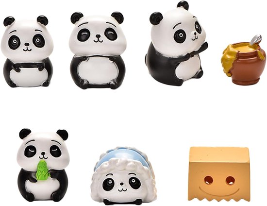 Hoshisea 7 Stuks Mini-Panda-Beeldje, Panda Pop, Panda Taart Topper, Gebruikt voor Meubeldecoratie en Banketbakkerij van Hoshisea