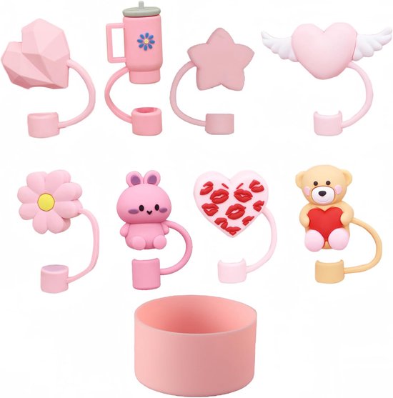 Hoshisea 8 Stuks Stofdichte Rieten Dop en 1 stuk Siliconen Cupbodemafdekking, Deksel Van Siliconen Rietje, Geschikt voor Wild Kamperen, Anti Muggen en Stof van Merkloos	