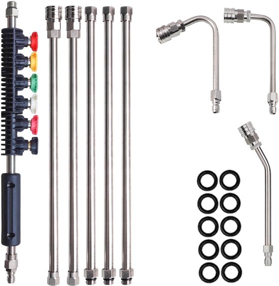 Hourleey 9-pack hogedrukreiniger verlengstaf upgrade power washer lans met 6 mondstukken, 30°, 90°, 120° gebogen - ShopVlot