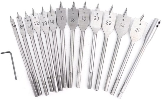 Hout Platte Boren Set - 15 stks 6-25mm Carbon Staal Hex Shank Spade Platte Hout Boor Set Houtbewerking Hole Cutters Gereedschap Houtbewerking Gat Boor voor Hout Boren Power Tools van Merkloos	
