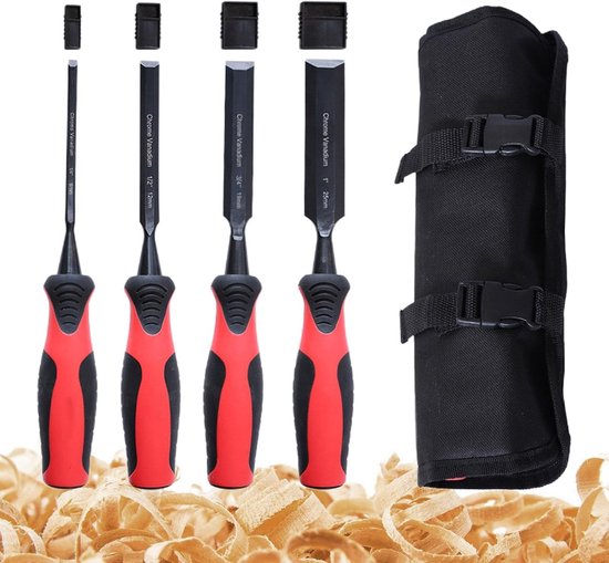 Houtbeitelset 4-delig - Houtschaar set - Houtbewerking precisie - Inclusief opbergtas - 33cm lengte