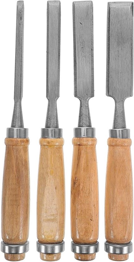 Houtbeitelset 4 Stuks - Precisiebeitels Houtbewerking - Gedetailleerd Snijwerk - Met Gietijzeren Etui - 22.5 cm Lengte - Diverse Kleuren