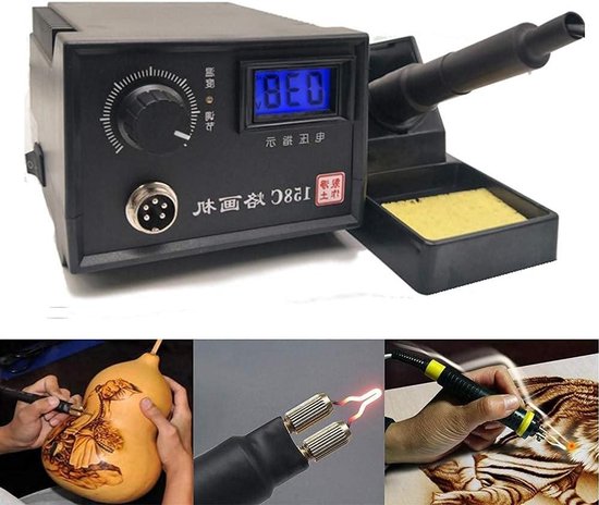 Houtbrand Apparaat - Houtsnijset - Ambachtelijk Houtsnijden - Instelbare Temperatuur - 60W - Zwart