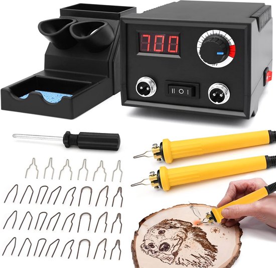Houtbrander 20 Opzetstukken - Pyrografie - Soldeerbout - Soldeerset - Verstelbare Temperatuur - Inclusief Accessoires - Dubbele Brander - Hobby van Merkloos	