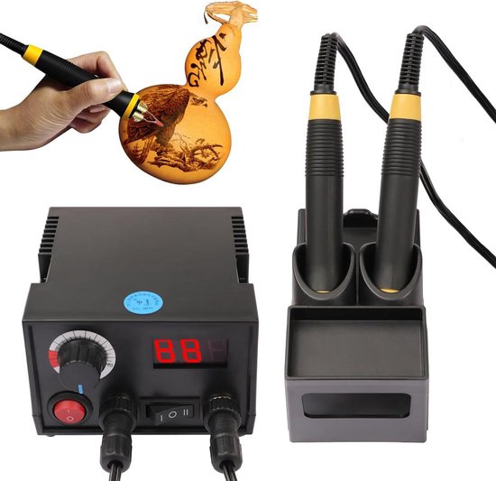 Houtbrander Set - Pyrografie Machine - Hout Bewerken - Instelbare Temperatuur - 20 Veren - Zwart