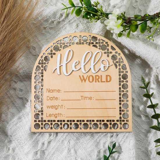 Houten Baby Aankondiging Bord - 14cm Baby Aankondiging - Hello World - Newborn Sign - Baby Maand Mijlpalen - Foto Prop - Babyshower - Kinderkamer - Ziekenhuis van Decohouse