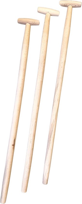 Houten Bezemsteel met T-Greep - 100 cm - Ø 38 mm - Voor Tuingereedschap - 3 Stuks