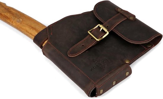 Houten Bijl Hoes van Echt Leer met Riemlus - Beschermende Camping Holster voor Grote Bijlen van Merkloos	