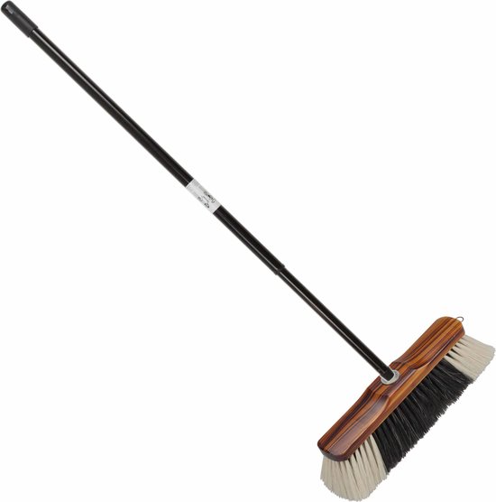 Houten binnenbezem 28 cm inclusief metalen telescoopsteel zwart/bruin 80 - 130 cm - Zachte kamerbezems van Sorbo