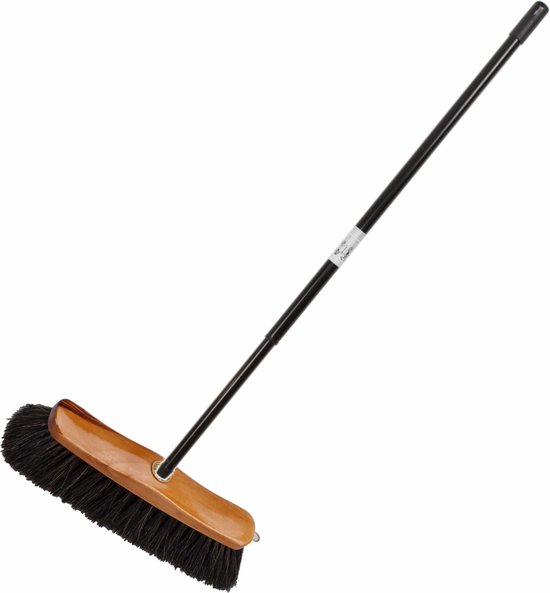 Houten binnenbezem 29 cm inclusief metalen telescoopsteel zwart/bruin 80 - 130 cm - Zachte kamerbezems van Sorbo