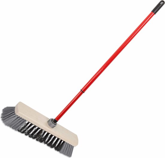 Houten binnenbezem synthetisch 29 cm inclusief metalen telescoopsteel rood/grijs 80 - 130 cm - Zachte kamerbezems van Simply Goods