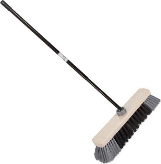 Houten binnenbezem synthetisch 29 cm inclusief metalen telescoopsteel zwart/grijs 80 - 130 cm - Zachte kamerbezems van Smartwares