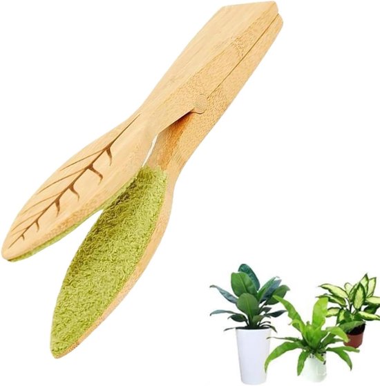 Houten bladreinigingstang, dubbelzijdige bladglansdoekjes voor kamerplanten, herbruikbare plantenverzorgingsdoek met ergonomisch handvat voor zachte stofverwijdering en huishoudelijke