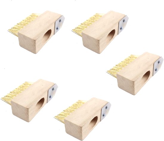 Houten borstel met metalen borstelharen - ideaal voor het wieden van terrassen - 5 borstelkoppen + ijzer van Merkloos	