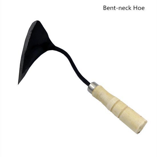 Houten handvat, krom handvat, driehoekige puntige schoffel, Koreaanse buitenlandse handel, gesmede schoffel met gebogen handvat, landbouwgereedschap voor tuinieren en zaailingen. van Merkloos	