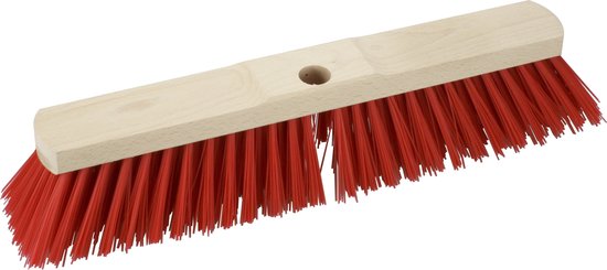 Houten harde straatbezem/buitenbezem kop elaston rood 40 cm van Rambo
