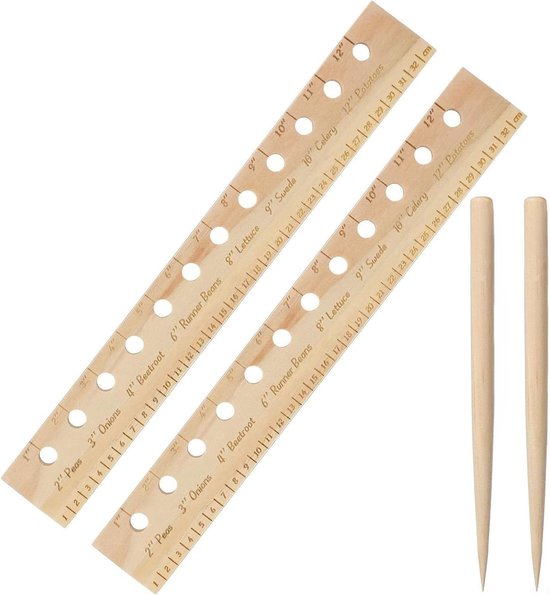Houten plantenmeter - Zaailiniaal set - Tuinieren Makkelijker Maken - Nauwkeurige Afstandsindicatie - 2 Stuks - Beige