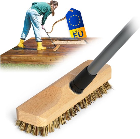 Houten Schrobber - Vloerborstel - Grondig Reinigen - Inclusief Telescoopsteel - 130 cm - Houtkleur