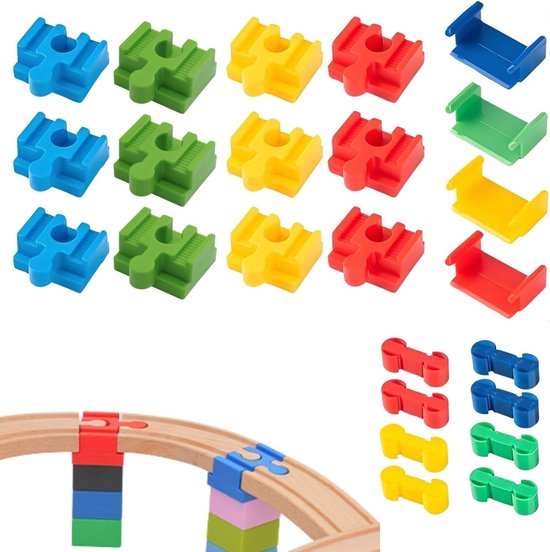 Houten spoorbaan - rail - adapter - verbinding - 24 stuks - railverbinders van kunststof - speelgoed - accessoires voor kinderen van 3 tot 7 jaar van Merkloos	