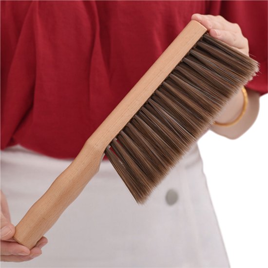 Houten stofborstel - Handbezem - Geschikt voor het schoonmaken van meubels, bedden, auto's, banken en kieren - 29,8*9 cm - Koffiekleur - 1 stuk van Merkloos	