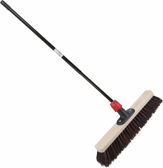 Houten straatbezem/buitenbezem Arenga 40 cm met metalen telescoopsteel zwart 80 - 130 cm - Harde buitenbezems van Bellson