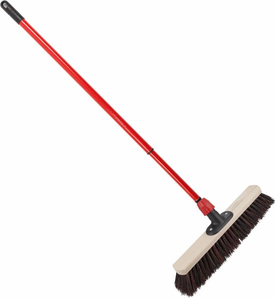Houten straatbezem/buitenbezem Arenga 50 cm met metalen telescoopsteel rood 80 - 130 cm - Harde buitenbezems van Yex-Bits