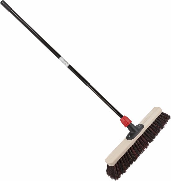 Houten straatbezem/buitenbezem Arenga 50 cm met metalen telescoopsteel zwart 80 - 130 cm - Harde buitenbezems van Sorbo