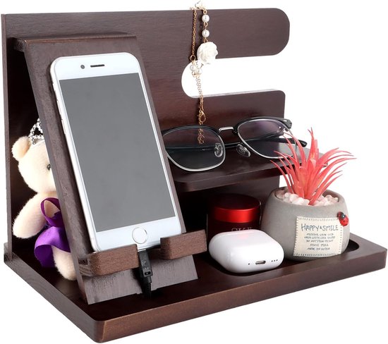 Houten Telefoon Docking Station - Bedside Organizer - Cadeau voor Mannen - Houten Geschenken voor Vader en Echtgenoot - Verjaardag - Kerstmis van Merkloos	