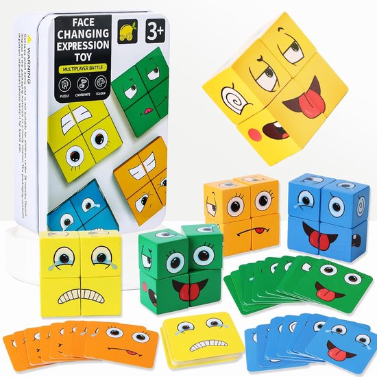 Houten uitdrukkingspuzzel - sensorisch speelgoed - educatief speelgoed - houten puzzels van geometrische kubussen - bouwstenen voor kinderen van 3 tot 12 jaar van Merkloos	