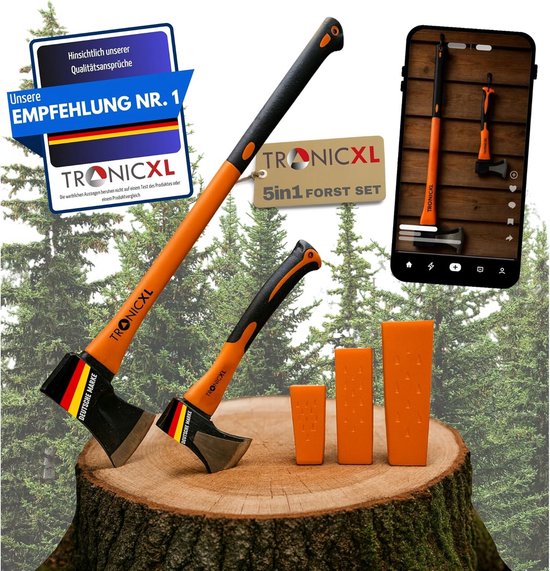 Houthakkersbijl Set Inclusief Splijtbijl, Kapbijl en Wiggen voor Haardhout, Kamp en Buitenactiviteiten van Merkloos	